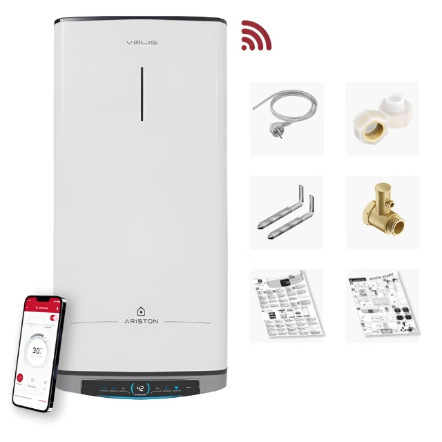 Plochý elektrický bojler na ohrev vody Ariston Velis Dune Wifi 50
